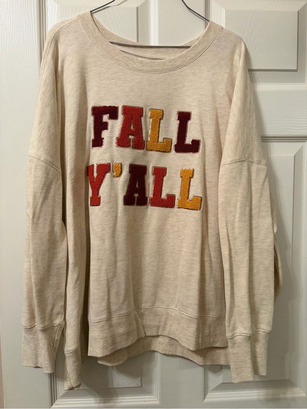 Maurices Cream Sweatshirt with Fall Y'All Applique (Red, Orange, Gold)